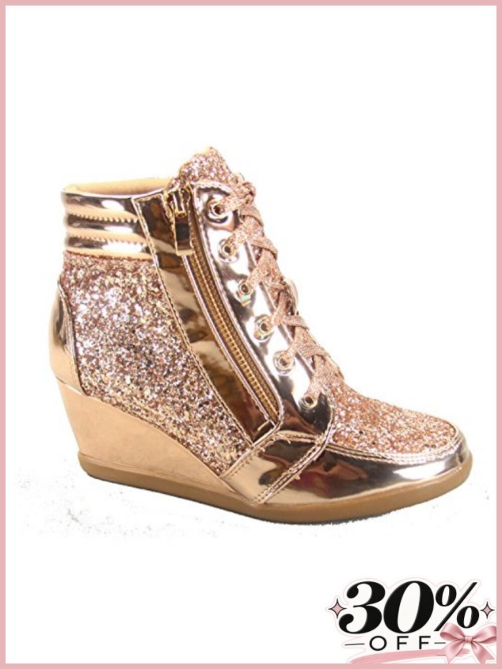 Glitter High Top Lace Up Wedge Sneakers Round Toe Cushioned Insole